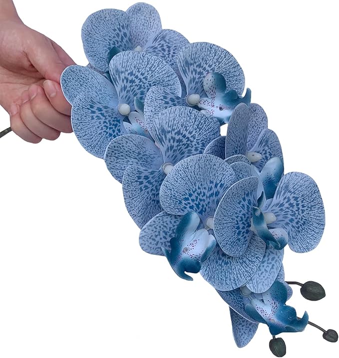 FagusHome 32 Inch Artificial Phalaenopsis Flowers 6 Pcs Artificial Orchid Flowers Stem Plants for Home Décor (Blue Piebald), FH1000143