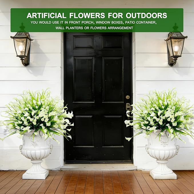 TURNMEON 20 Bundles Calla Lily (400 Heads) Artificial Flowers for Outdoors, Fake Plants UV Resistant Faux Plastic Fake Flowers for Indoor Planter Home Porch Yard Spring Summer Cemetery Decor(White)