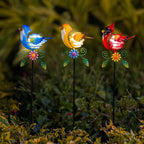 Birds Solar Garden Lights, 26" H Whimsical Decorative Solar Stake Light, 3 Pcs Outdoor Cardinal Statues Figurine Lights for Garden Lawn Patio Yard Decoration