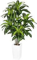 Artificial Dracaena Tree 5FT, Stable Multi-Trunk Fake Tree Indoor with White Tall Planter,Faux Silk Plant for Living Room Office Decor, UV Resistant Realistic Leaves