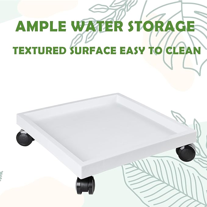 15.3 Inch Square Rolling Plant Caddy Saucer with Wheels, Heavy Duty Wheeled Planter Stand for Potted Plant, Coaster Roller Base Tray with Casters, Flower Pot Dolly Holder for Indoor Outdoor
