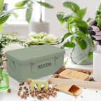 Seed Saving Box, Metal Seed Bin, Seed Storage Organizer Box, Seed Packet Container with Lid, Seed Envelope Storage Box, 4 Compartments Garden Seed Bin with Safety Locks-Green