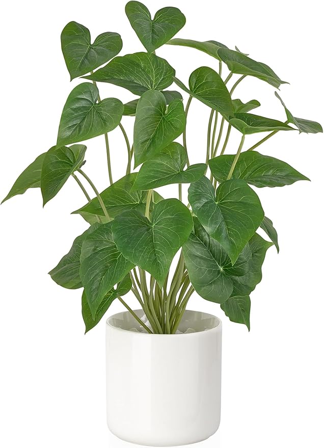 Mkono Fake Plants in Pot, 17" Potted Artificial Plants for Home Decor Indoor Faux Green Leaf Plant with Modern White Planter for Desk Shelf Office Room Decoration (White, Large)