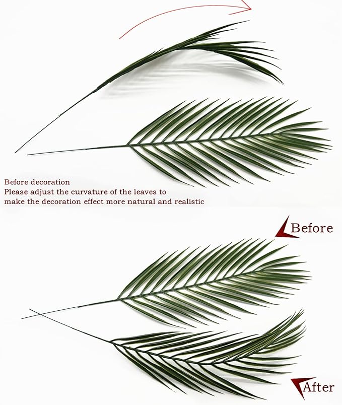 Artificial Palm Leaves Stem, Fake Tropical Palm Tree Leaf Plastic Greenery Plants Faux Areca Stems Jungle Boston Decoration for Indoor Outdoor Wedding Birthday Party Arrangement Table DIY Decor 12 Pcs