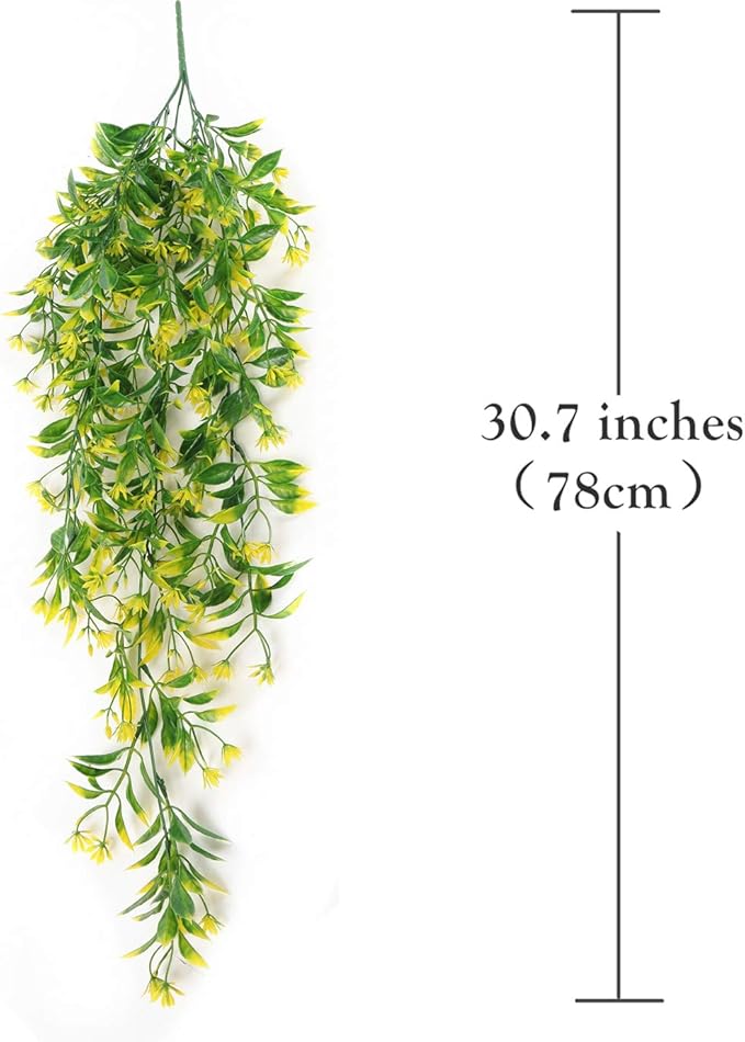 PASYOU Artificial Hanging Ivy, Vine Plastic Plants Grass Leaves Foliage Vines, UV Resistant Greenery Fake Flowers for Home Indoor Outdoor Garden Door Wall Wedding Party DIY Decoration - Yellow 4 Pack