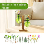 XXXFLOWER Plant Terrarium Propagation Station, Gifts for Mom Daughter Wife Plant Lover, Hydroponic Planter Bulb for Home Office Garden Decoration - 2 Green Love Bulb Vase with Wooden Stand