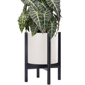D'vine Dev Planter Pot with Stand - 10 Inch Plastic Cylinder Flower Pot with Wood Planter Holder for Indoor, Oatmeal Pot + Ebony Stand, 55-C-N-4