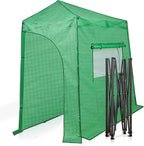 EAGLE PEAK 9x4 Portable Walk in Greenhouse, Pop Up Indoor Outdoor Greenhouse, Green House Kit with Zippered Roll-Up Doors and Windows, Lean-to Design, PE Cover, Clear/Green