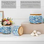 Vintage Ceramic Flower Pots - Indoor Outdoor Planters with Drainage Holes & Filter Screen, 6.5’’& 9’’ Rustic Farmhouse Decorative Plant Pots for Garden/Patio (Blue Vines, Small to Large Bundle)
