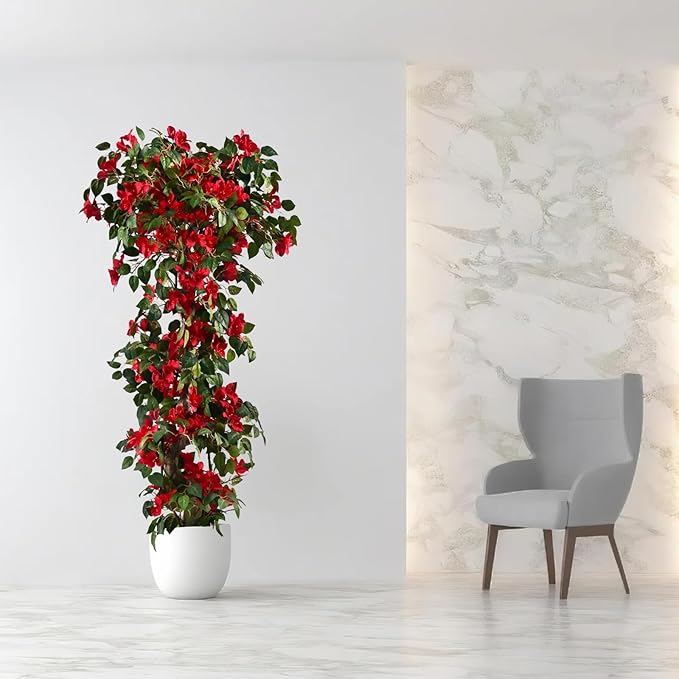 Artificial Bougainvillea Tree -6FT Faux Bougainvillea Tree with Realistic Flowers, Tall Fake Flower Tree for Indoor or Outdoor Decor, Silk Floral Plant for Living Room, Porch, Garden (Red)
