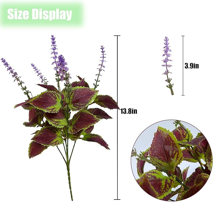 12 Bundles Artificial Coleus Flowers | UV Resistant No Fade Silk Faux Plants | Spring Summer Outdoor Fake Greenery for Garden Patio Planters Front Porch Pathway Decor (Purple)