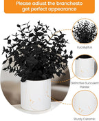 Taybonds 2 Pack Black Fake Eucalyptus Plants Potted, Small Artificial Plants in Marble Ceramic Pots, Black Christmas Decor for Shelf Desk Office Bathroom, Gothic & Minimalist Winter Home Decoration