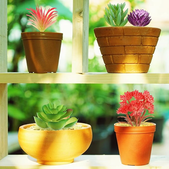 QUOZUO Artificial Succulent Plants, 6pcs Mini Fake Succulents Plants for DIY Crafting Home Wall Office Decoration (excluding pots)