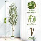 Waipfaru Artificial Olive Tree, 6FT Tall Faux Olive Trees with Planter & Basket, Artificial Plants Indoor with Natural Wood Trunk and Realistic Fruits for Home Decor Office Living Room