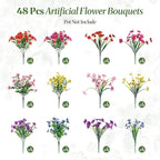 Alupssuc 48 Bundles Artificial Flowers for Outdoors Decoration, UV Resistant Silk Faux Floral Spring Fake Plastic Plants Greenery for Outside Indoor Home Yard Porch Window Box Decor(Upgrade 6 Colors)