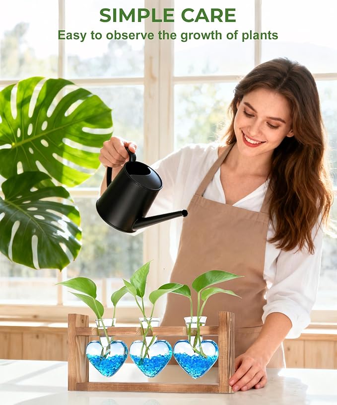 Nacome Plant Terrarium Propagation Stations: Mothers Day Gifts for Mom Plant Lovers Women Wife Daughter - 3 Bulb Glass Vase with Wooden Stand Tabletop for Hydroponics Home Garden Wall Decor