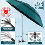 2 Pack 48.6" Double Canopy Beach Umbrella with Clamp, UPF50+ Beach Chair Umbrella with clip, 360°Adjustable Portable Outdoor Wheelchair, Patio, Golf Carts,Camping(Blackish Green, Not Include Chair)