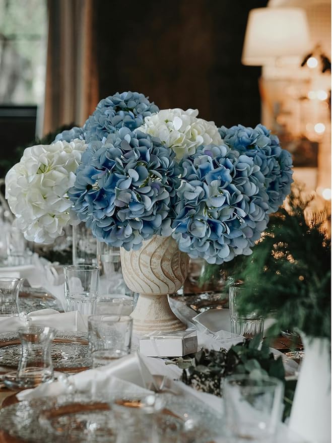 ZYTUYO 5 Pcs Light Blue Silk Hydrangeas Artificial Flower Boho 20'' Faux Hydrangeas for Spring Home Decor Kitchen Living Room Porch Wreath Indoor Outdoor Wedding Flower Arrangement