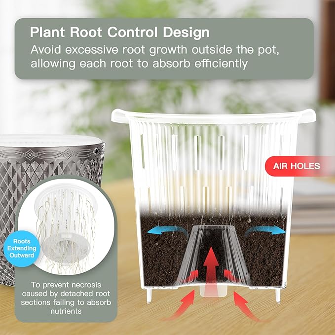 QCQHDU Self Watering Hanging Pots, 2 Pack 7.2 Inch Hanging Planters for Plants Indoor, Flower Pots with Drainage Holes and 3 Hooks Chains for Garden Home (Gray)