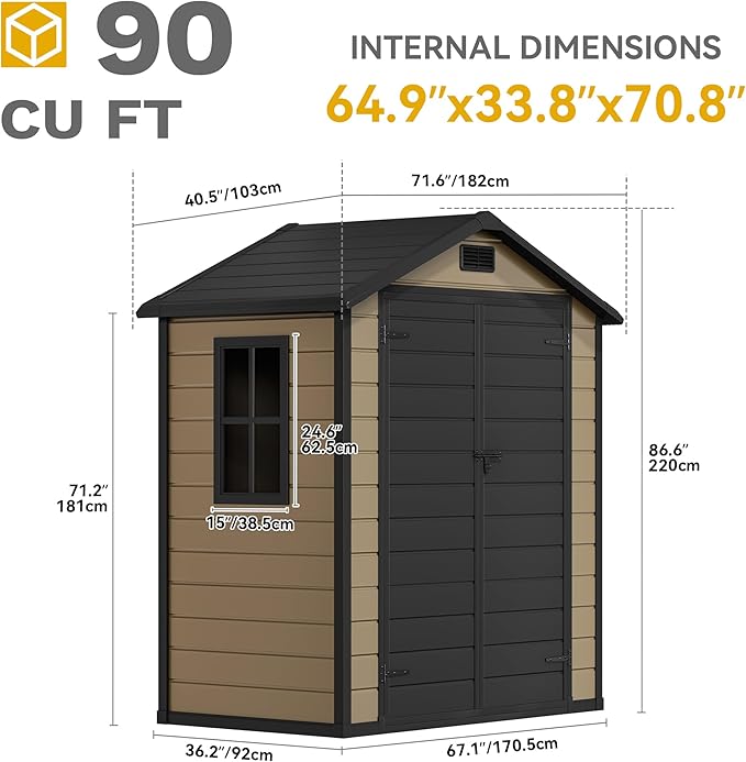 DWVO 6x4 FT Storage Shed Plastic with Floor, Outdoor Storage Shed with Lockable Door, Window and Vents, Waterproof Plastic Tool Storage for Garden, Patio, Backyard, Lawn