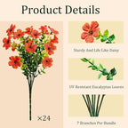 24 Bundles Artificial Plants for Outdoor Fall Flowers, Fall Decorations for Home Fake Mums Artificial Flowers, Faux Mums for Outdoor Planters Fake Plants UV Resistant for Porch Outside Yard