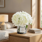 Artificial Hydrangea Flowers with Vase Realistic Faux Peonies, White Hydrangea for Living Room, Dining Table, Office, Wedding, Banquet & Home Decoration