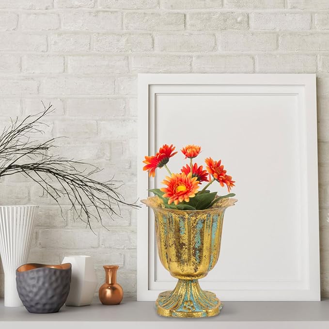 Vaguelly Vintage Style Planter with Cast Iron Base Roman Column Flower Pot for Wedding Decor Home Centerpiece Lightweight European Flower Vase