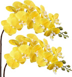 36" Faux Orchid Real Touch Signal Stem Phalaenopsis Orchid Spray with 9 Large Flowers for Home Arrangement, Artificial Flowers for Home Decor, Office House Decoration-Yellow Phalaenopsis 2 Pcs