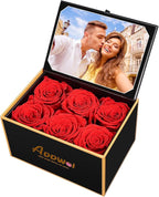 ADDWel Preserved Rose Gift Box with 4x6 Photo Frame, Romantic Flower Gifts for Women, Wife or Girlfriend, 6 Eternal Roses for Delivery on Christmas, Birthday, Anniversary, Valentine’s Day