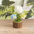 Handmade Crochet Flowers for Women Office Desk Decor, Durable Crocheted White Tulip Flower Gifts for Mom, Friends, Coworkers, Positive Knitted Flower for Christmas Home Decoration