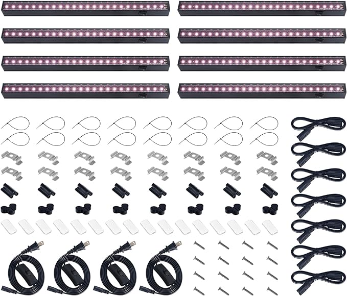 Barrina T5 Grow Light, LED Grow Lights with Black Cover, Full Spectrum Grow Light Strips, 1ft Pinkish White Plant Lights for Indoor Plants, Greenhouses, Plant Displays, Linkable Design, 8 Packs
