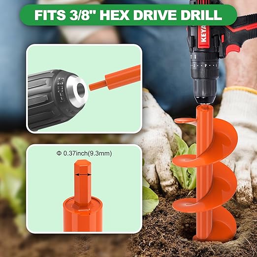 SELEWARE Auger Drill Bit for Planting - 4"x 12" Heavy-Duty Garden Auger Drill Bit, Fits 3/8" Hex Drive Drill - Bulb Planter Tool, Auger Post Hole Digger for Bulbs, Flowers, Fence Posts