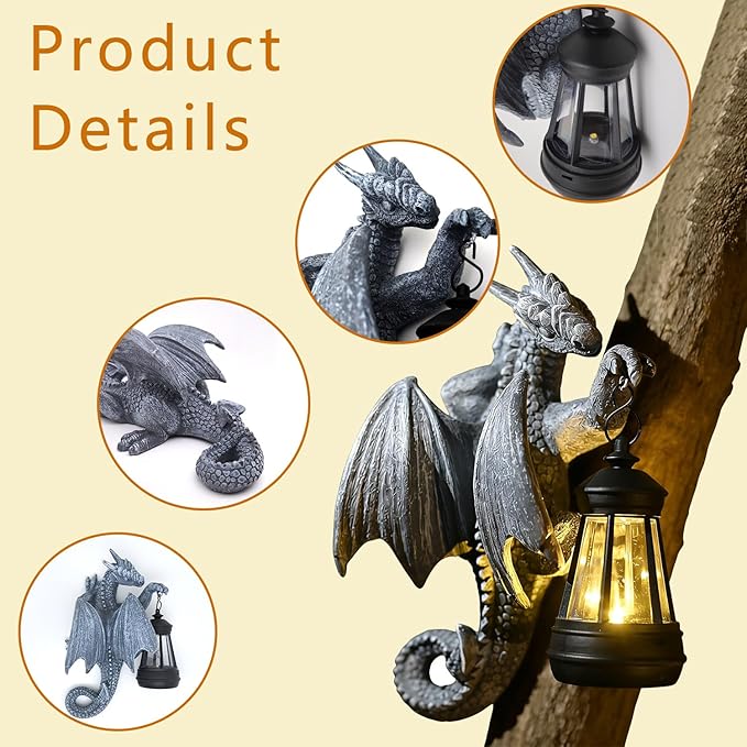 Solar Garden Outdoor Statues Lights Dragon Garden Sculptures Birthday Housewarming Gifts for Women Mom Grandma for Patio Yard Lawn Backyard Decorations