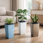 Self Watering Pots for Indoor Plants, 2 Pack Flower Pots Self Watering Planter 10.7" x 6.9" Plastic Pots African Violet Wick and Grow Pots Tall Orchid pots Square Large Plant Pots, Blue