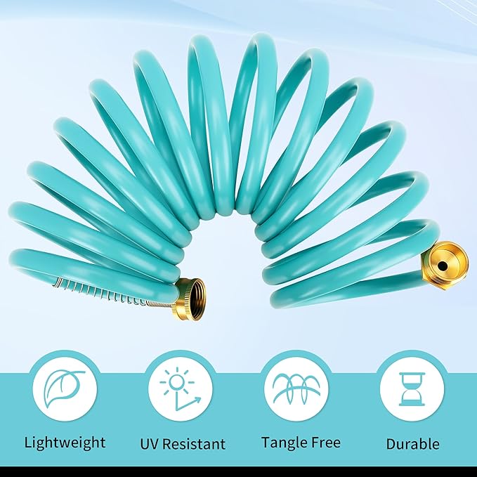 AUTOMAN Recoil Garden Water Hose 15 ft, EVA Curly Water Hose with Brass Connectors,Garden Hose Coil,Includes 7-Pattern Function Sprayer,Retractable,Corrosion Resistant Garden Coil Hose.