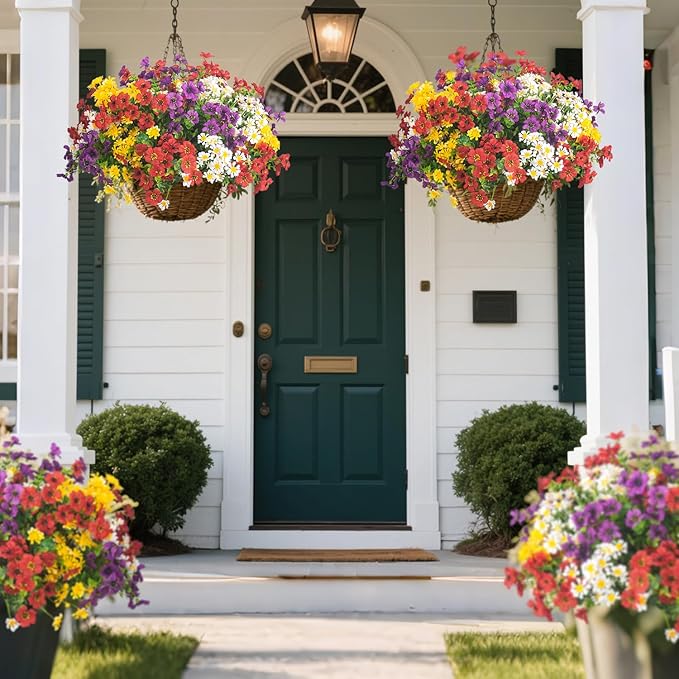 AITISOR Outdoor Artificial Flowers, 16 Bundles UV Resistant Realistic Faux Plastic Plants with Colorful Daisies for Porch, Patio, Yard, Garden, Spring Home Decor (Window Box & Planters)