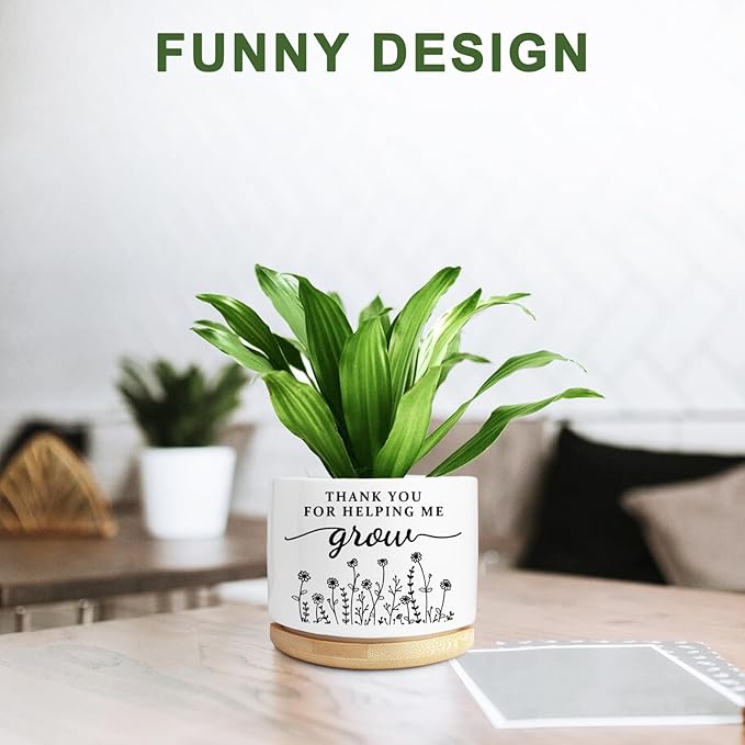 Thank You Teacher Appreciation Gift, Succulent Planter, Flower Cactus Plant Pot, Appreciation Gifts for Teachers Mom Women, Teacher Gifts Thank You for Helping Me Grow (No Plants)