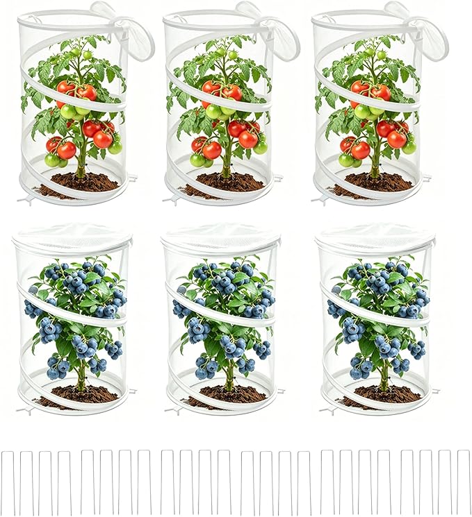 6-Pack 12"x20" Pop Up Plant Cover from Animals, Small Mesh Plant Protector for Outdoor Garden, Portable Netting for Potted Tomato Strawberry Flowers (Squirrel & Bird Proof)