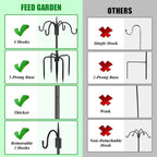 FEED GARDEN 4-Hook Squirrel-Proof Bird Feeder Pole - 92" Heavy-Duty Shepherd's Hook with 5-Prong Base & 19" Baffle for Multiple Feeders & Plants