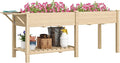 Outsunny Raised Garden Bed, Wood Elevated Planter Box with Side Table, Bottom Shelf, Outdoor Raised Planter with Bed Liners, Drainage Holes for Vegetable Flower, 81.5 x 23 x 31 in, Natural