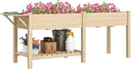 Outsunny Raised Garden Bed, Wood Elevated Planter Box with Side Table, Bottom Shelf, Outdoor Raised Planter with Bed Liners, Drainage Holes for Vegetable Flower, 81.5 x 23 x 31 in, Natural