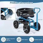 Goplus Garden Seat with Wheels, Rolling Gardening Stool with Adjustable 360° Swivel Seat, Tool Tray & Storage Basket, Extendable Handle, Outdoor Gardening Scooter, Garden Cart Workseat for Seniors