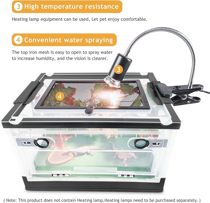 RunDuck Foldable Reptile Terrariums Kits with Plant, Feeding Bowl, Carpet, Easy to Carry, Easy to Move with Wheels, Heat-Resistant Material, Suitable for Lizard Tortoise Leopard Gecko (Black)