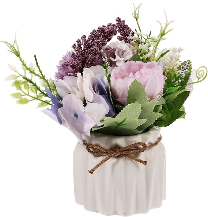 LALAFINA Faux Hydrangea Orchid Bonsai Plant Purple Artificial Plant Ornament Lifelike Greenery Decor for Living Room Home Office Table Display
