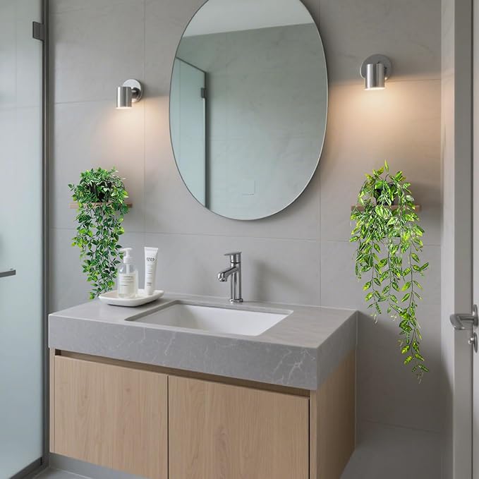 Artificial Hanging Plants, 2pcs Faux plants indoors in pots, Greenery Fake Plants Decorations, Small Artificial Plants in Pots, Fake Potted Mini Plants for Wall Home Room Office Bathroom Decor