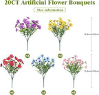 Alupssuc 20 Bundles Artificial Flowers for Outdoor Indoor Decoration, UV Resistant No Fade Fake Plants Eucalyptus, Colorful Faux Spring Flowers for Outside Yard Porch Patio Garden Home Window Box
