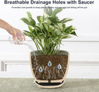 Sureasy Ceramic Indoor Plant Pots - 5.6 Inch Flower Pots for Plants with Drainage Hole and Saucer, Embossed Planter for Succulents, Orchid, Cactus, Indoor Home Decor, Set of 4, Black