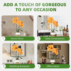 CXGS Orchids Artificial Flowers Realistic Fake Flowers in Ceramic Vase 20" Orange Faux Plants Indoor Lifelike Soft PU Phalaenopsis for Centerpiece Hotel Home Decor