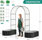 DoCred 3 in 1 Galvanized Raised Garden Bed, 2Pcs Garden Planter Box with 87" H Trellis for Climbing Plants, Outdoor Gardening Raised Beds with Climbing Net for Fruits, Vegetables, Flower (Black)