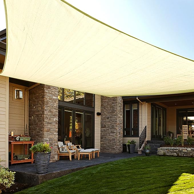 LOVE STORY Custom Size 12'x15' Butter Cream Sun Shade Sail Rectangle UV Block Canopy Patio Sail Sunshades Fabric for Outdoor Garden Carport (We Make Custom Size)